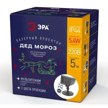 Проектор Laser Дед Мороз мультирежим 2 цвета, 220V, IP44 ENIOP-02 ЭРА