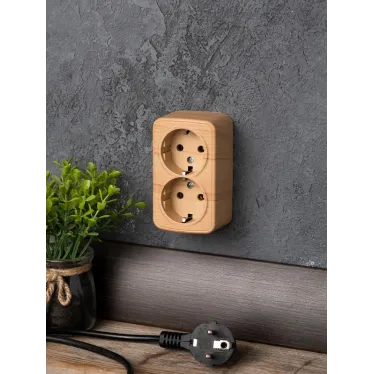 Розетка 2-местная ОП Минск 16А с заземлением светлое дерево