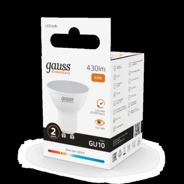 Лампа светодиодная LED 5.5 Вт 430 лм 3000К софит MR16 теплый GU10 AC 220В Elementary Gauss