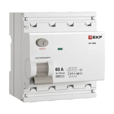 Выключатель дифференциального тока ВД-100N 4P 80А 100мА тип AC эл-мех 6кА PROXIMA