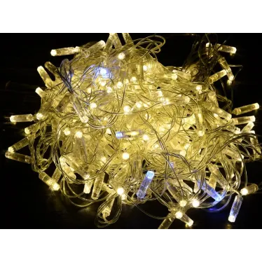 LIGHTING Гирлянда нить 10м 100 светодиодов теплый белый свет IP44 прозрачный шнур 3м 230В мерцание транзит IEK