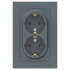 Розетка ATLASDESIGN двойная с заземлением 16А в сборе грифель