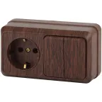 Блок розетка с выключателем Intro Quadro 2-702-10 двойным горизонтальный 10(16)А-250В, IP20, ОУ, венге