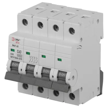 Выключатель автоматический ВА47-63 4P 63А кривая C 4,5кА PRO VA63-4P63C4.5 ЭРА