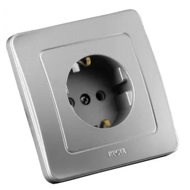 Розетка скрытая с заземлением серебро