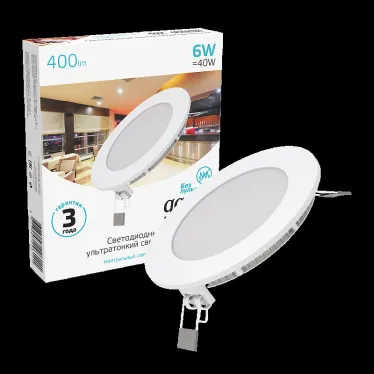 Светильник светодиодный ДВО 6 Вт 400 лм 4000К AC 220В IP20 круг D120х22мм монт d105мм Алюминий тонкий Slim Gauss