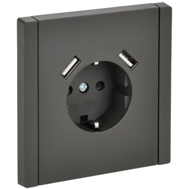 FORTE@PIANO Розетка 1-местная с заземлением с защитными шторками винтовое крепление 16А USB A+A 3,1А FP345 серый IEK