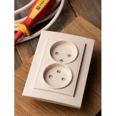 Розетка двухместная СП без заземления 10А бежевый с защитными шторками Минск