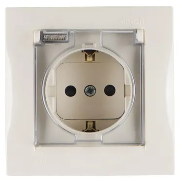 15 Розетка 2Р+Е Schuko со шторками с крышкой IP44 16А 250В винтовой зажим слоновая кость