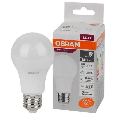 Лампа светодиодная LED 10 Вт E27 6500К 800Лм груша 220 В (замена 75Вт) OSRAM