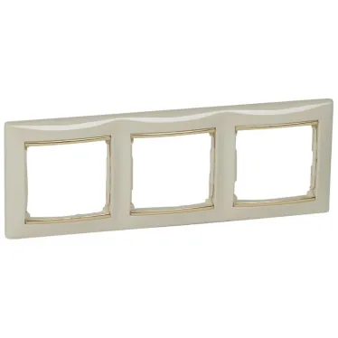 VALENA Рамка горизонтальная 3 поста бежевая/золото