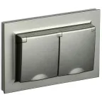 BRITE Розетка двойная с заземлением с защитными шторками и крышкой 16А в сборе IP44 РСбш12-3-44-БрШ шампань