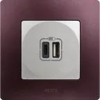 Зарядное устройство с двумя USB-разьемами тип A-тип С 240В/5В 3000мА - Etika - Цвет Алюминий