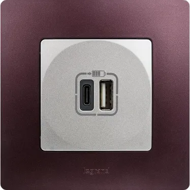 Зарядное устройство с двумя USB-разьемами тип A-тип С 240В/5В 3000мА - Etika - Цвет Алюминий