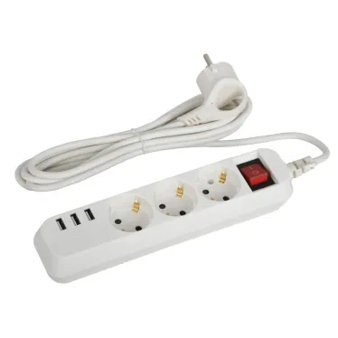 Удлинитель электрический U-3es-1,5m-USB c заземлением с выключателем 3 розетки + 3xUSBA 1,5м 10А