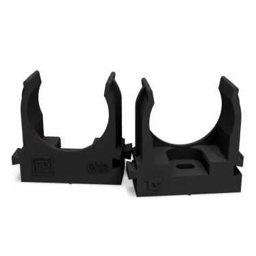 Крепеж-клипса для труб для монтажного пистолета черная в полиэтиленовом пакете д25