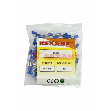 Наконечник штыревой втулочный изолир F-18 мм 0.75 кв мм (НШВи 0.75-18) синий, REXANT