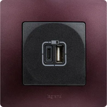 Зарядное устройство с двумя USB-разьемами тип A-тип С 240В/5В 3000мА - Etika - Цвет Антрацит