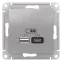 РОЗЕТКА USB ATLASDESIGN A+С, 5В/2,4А, 2х5В/1,2А, механизм, АЛЮМИНИЙ
