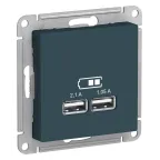 Розетка ATLASDESIGN USB 5В 1 порт x 2,1 А 2 порта х 1,05 А механизм изумруд