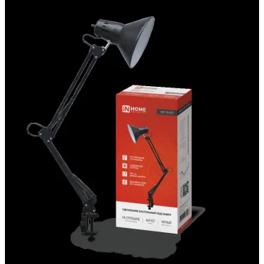 Светильник настольный под лампу СНС-13Ч на струбцине 60Вт E27 ЧЕРНЫЙ (коробка) | 4690612012735 | IN HOME