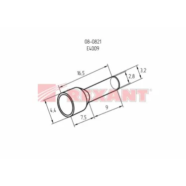 Наконечник штыревой втулочный изолир F-9 мм 4 кв мм (НШВи 4.0-9) серый, REXANT