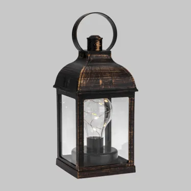 Декоративный фонарь с лампочкой, бронзовый корпус, размер 10.5х10.5х22,5 см, цвет ТЕПЛЫЙ БЕЛЫЙ | 513-053 | NEON-NIGHT