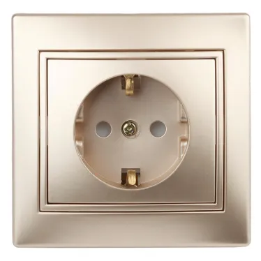 Розетка 2P+E Schuko со шторками, 16А-250В, СУ, Plano, шампань, 1-206-04