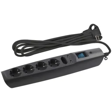 Сетевой фильтр (черный) с заземл, 3x0.75мм2, со шт, с выкл, 5гн+2xUSB, 2м, кор (20/240) SFU-5es-2 м-B