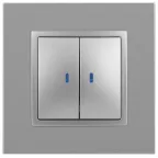 Выключатель двойной с подсветкой, 10АХ-250В, Эра Elegance, алюминий,14-1105-03