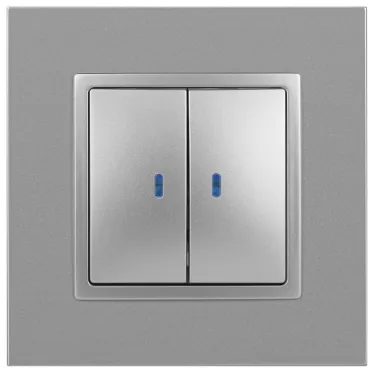 Выключатель двойной с подсветкой, 10АХ-250В, Эра Elegance, алюминий,14-1105-03