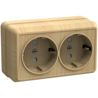 ОКТАВА Розетка двойная наружная с заземлением сосна без крышки 16А