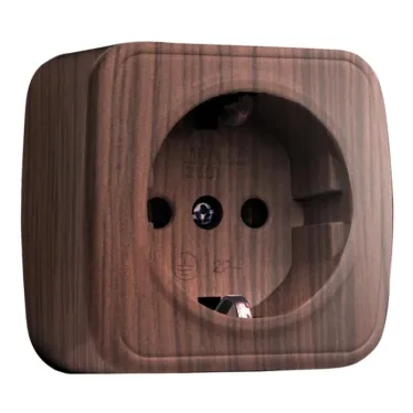 Розетка 1-местная ОП Минск 16А с заземлением темное дерево