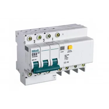 Выключатель автоматический дифференциальный АВДТ встроенная защита от сверхтоков 3P+N 63А 100мА AC С ДИФ-101