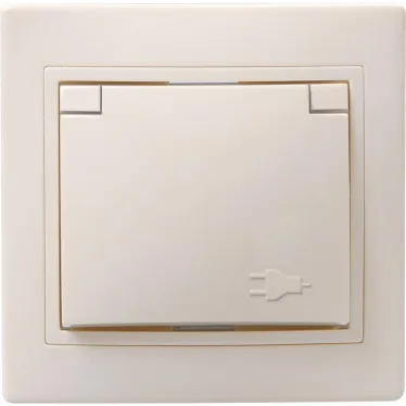 КВАРТА Розетка с заземлением сошторками с крышкой 16А кремовый