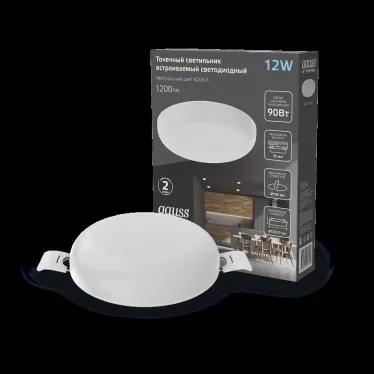 Светильник светодиодный ДВО 12 Вт 1200 лм 4000К AC 220В IP20 круг D120х27мм монт d106мм Пластик безрамочный Frameless Gauss