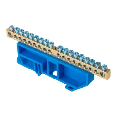 Шина 0 N 6х9мм 18 отверстий латунь синий изолятор на DIN-рейку PROxima