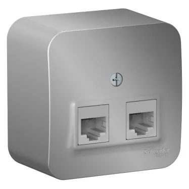 Розетка BLANCA наружная двойная компьютерная RJ45, кат.5e, с изолирующей пластиной, алюминий