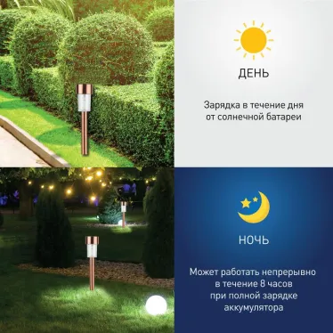 Садовый светильник на солнечной батарее, нержавею щая сталь, ''медный'', 32 см SL-SS30-CPR