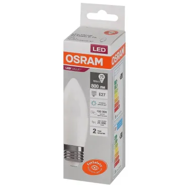 Лампа светодиодная LED 10 Вт E27 6500К 800Лм свеча 220 В (замена 75Вт) OSRAM