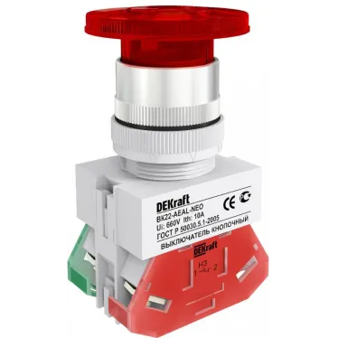 Выключатель кнопочный ВK-22 AEAL диам. 22мм грибовидный с фиксацией красный 220В