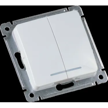 MASTER Выключатель двухклавишный с индикацией, скрытой установки, в рамку, белый