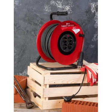 Удлинитель на катушке Гефест 2.0 4 гнезда 40м с заземлением и предохранителем КГ 3x2.5 16А/3.5кВт PROxima