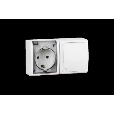 15 Aqua Блок розетка с заземлением 16А 250В + выключатель проходной 10А 250В IP54 белый