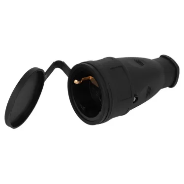 Розетка RX10-B-IP44 каучуковая c заземлением 16А IP44 прямая черная