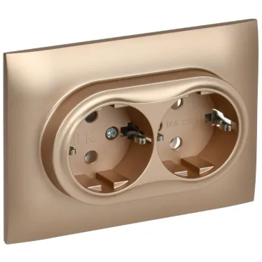 SKANDY Розетка 2-местная с заземлением без защитных шторок 16А в сборе SK-R08Sa песочный IEK