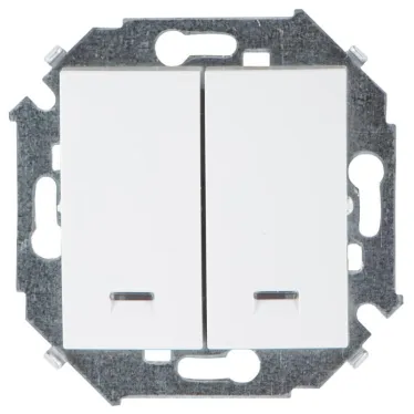 15 Выключатель двухклавишный с подсветкой 16А 250В винтовой зажим белый