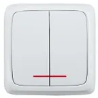 Выключатель двухклавишный наружный с изоляционной пластиной с индикацией белый 10А