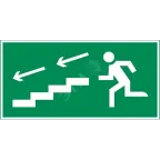 Пиктограмма (наклейка) "ПО ЛЕСТНИЦЕ ВНИЗ ВЛЕВО" 300х150мм для аварийно-эвакуационного Свет-к а Giant/Vision/IP65 Basic | V5-EM03-60.003.038 | VARTON