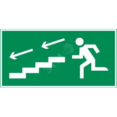 Пиктограмма (наклейка) "ПО ЛЕСТНИЦЕ ВНИЗ ВЛЕВО" 300х150мм для аварийно-эвакуационного Свет-к а Giant/Vision/IP65 Basic | V5-EM03-60.003.038 | VARTON